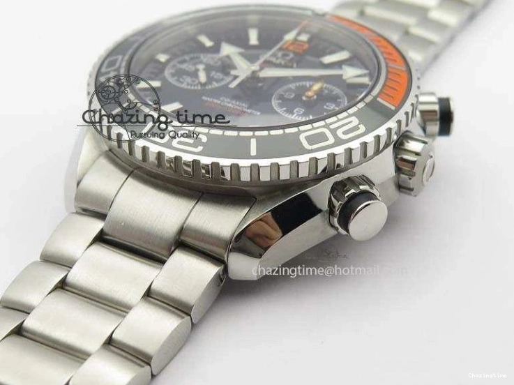 0413 Sustainable Planet Ocean Master Chronometer Chrono SS OM 1:1 Best Edition Black Dial On SS Bracelet A 8179